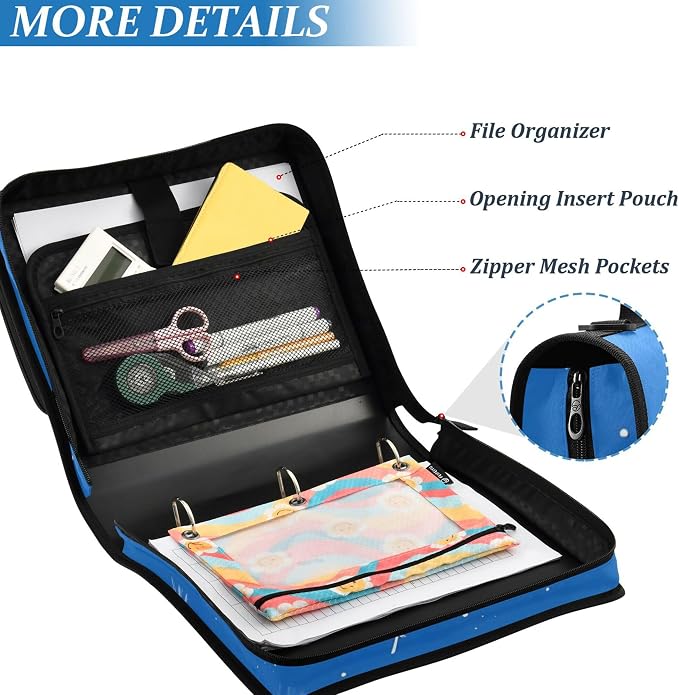 MNSRUU 3 Ring Binder Bag, 2 Inch D-Rings Easily Organizes 1 Inch Fits Letter Sized Paper, Black Cat Large 3 Hole Zipper Binder Organizer for School Office Supplies