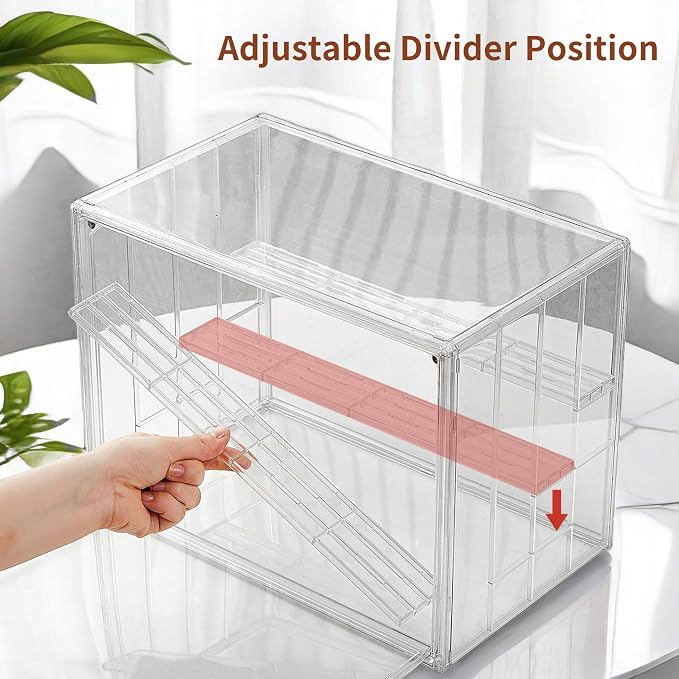 Acrylic Display Case for Collectibles, 4 Tier Figure Display Box | 3 Movable Dividers, Magnetic Door for Easy Access, Clear Showcase, Easy Assembly, Stable Stacking, Wide Handle, Dustproof