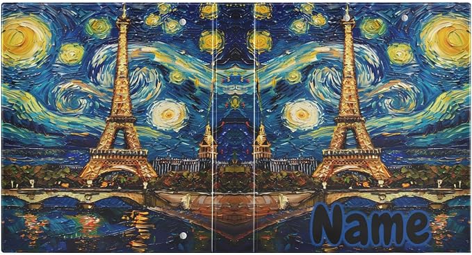 Custom 3 Ring Binder Paris Tower Skyline Night 1.5" Round Ring Binders Personalized Name View Binder with 200 Sheet for Kids School Supplies Women Men Office, 1 Pack