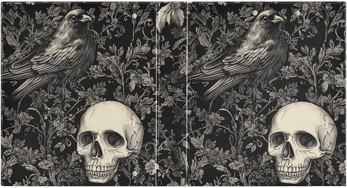 Gothic Skull with Crow Goth Black Binder 1.5 Inch Binder with Clipboard&Pockets, Hardcover Binders 3 Ring, Heavy Duty Large File Folder for Office School Supplies - Holds 200 Sheets