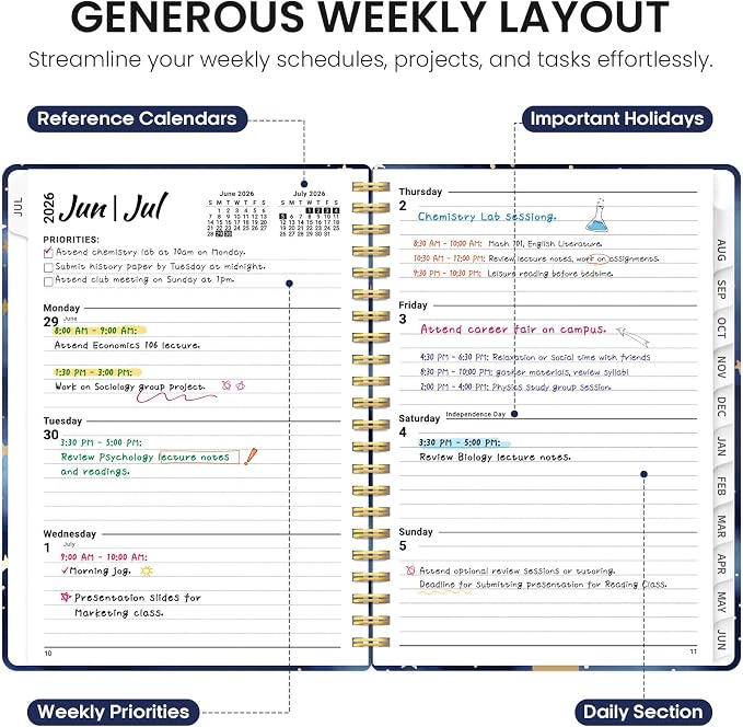 Taja Planner 2026-2027, Jul 2026-Jun 2027 Monthly & Weekly Calendar Planner | 8.5" x 11", Hardcover Academic Calendar, Teacher Student Agenda Book with Tabs, School Office Supplies, Starry Night