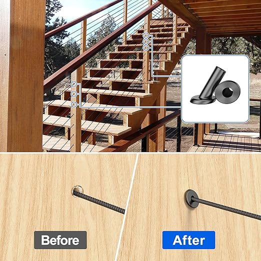 BLIKA 40 Pack 25 30 35 Degree Black Cable Railing Angle Beveled Protector Sleeves for 1/8" 5/32" 3/16", T316 Stainless Steel, Angle Protector Sleeves Stair Cable Railing Hardware Kit for Wood Posts