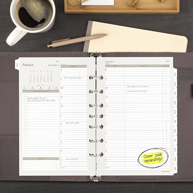 AT-A-GLANCE 2027 Planner Refill Daily & Monthly, 5.5" x 8.5", Desk Size 4, Two Page Per Day Refill, 7-Ring Loose-Leaf (481-225A-27)