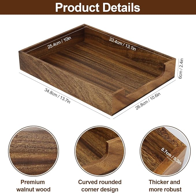 Multibey Walnut Wood Letter Tray for Desk, A4 Paper File Holder Organizer | A4 Wooden Paper Tray with Rounded Corners, Paper Document File Tray Storage Holder for Office & Home School, Black Walnut