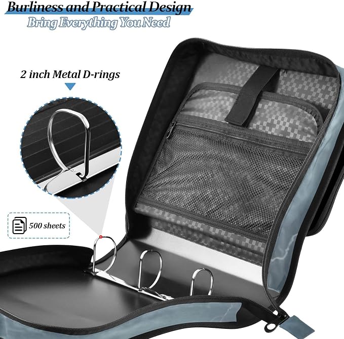 Tornado Print 3 Ring Binder Bag 1.5 inch Binder Organizer with Zipper Shoulder Strap 500 Sheet Documents Storage for School Office