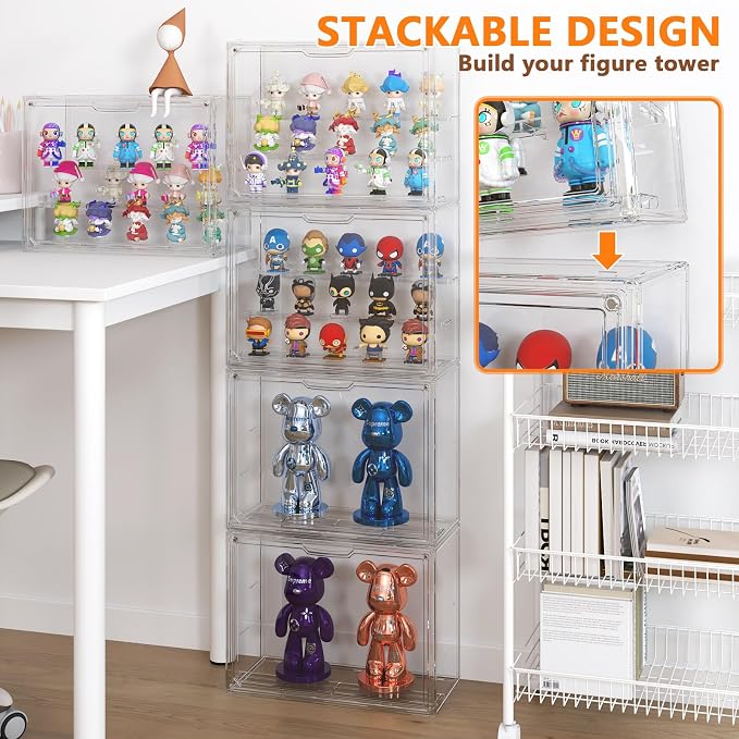 Acrylic Display Case 3 Tiers Clear Figure Display Cases for Collectibles Stackable Large Storage Box with Magnetic Door Dustproof Showcase