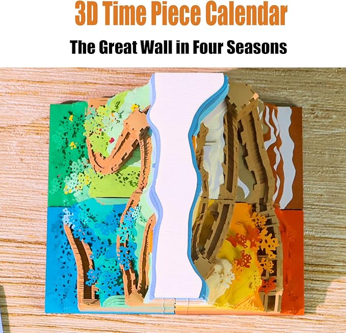3D Time Piece Calendar, 2027 Desk Calendar With LED Light, 3d Tree Memo Pad Creative Desk Calendar, Christmas Gift for Colleague Friend, Desktop Decoration (Four Seasons)