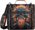 ALAZA Zipper Binder 3 Ring Skull Chain Flame Binder Organizer with Zipper and Shoulder Strap Large Capacity Multi-Pocket Trapper Keeper File Folder for Office Supplies