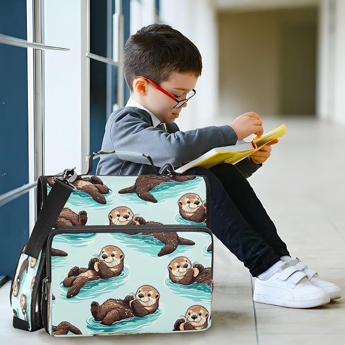 Cute Sea Otters Zipper Binder for School with Shoulder Strap & Extra Pockets - 1.5 Inch 3-Ring Binder Holds 500+ Sheets, Textbooks, Laptop