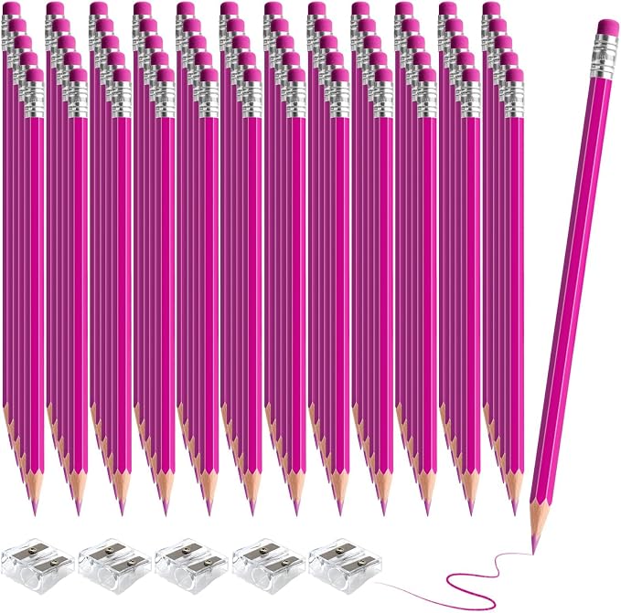60 PCS Pink Pencils Bulk with Eraser, Pre-Sharpened HB Spring & Easter Pencils for Kids, School Supplies for Writing, Drawing & Easter Art Crafts (Pink)