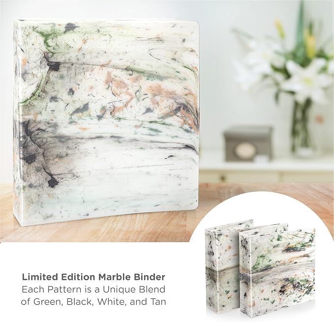 Carstens Limited Edition 2-Inch Green Marble Heavy Duty 3-Ring Binder – Side Opening, Waterproof, Durable Plastic, No-Gap Rings, Holds 300 Sheets, BPA-Free, Made in USA (2843-3R), Case of 16