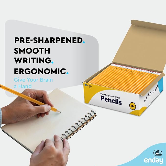 Enday #2 Pencils Bulk - 144 Pack - Pre-Sharpened Wood-Cased Yellow Graphite Pencils for Kids with Latex-Free Eraser Top for Office and Classroom Supplies