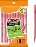 BIC Round Stic Xtra Life Red Ballpoint Pens, Medium Point, 1.0mm, 10-Count
