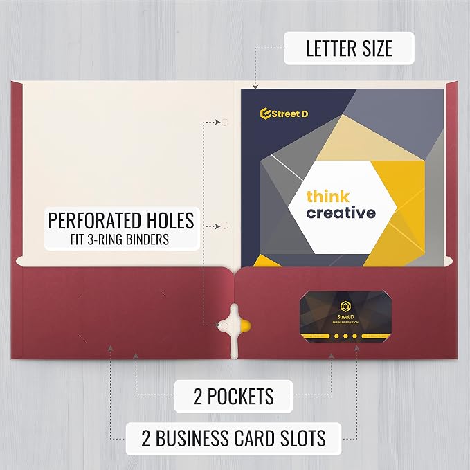Better Office Products Two Pocket Portfolio Folders, 50-Pack, Burgundy, Letter Size Paper Folders, 50 Pieces, Burgundy