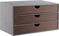 Cloth-effect Faux Leather Desk Organizer File Cabinet Executive Office Supplies Desktop Filing A4 Contract Document Stackable Storage Box with 3 Drawers (Grey)