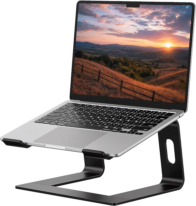 SOUNDANCE Laptop Stand, Aluminum Computer Riser, Ergonomic Laptops Elevator for Desk, Metal Holder Compatible with 10 to 15.6 Inches Notebook Computer, Black