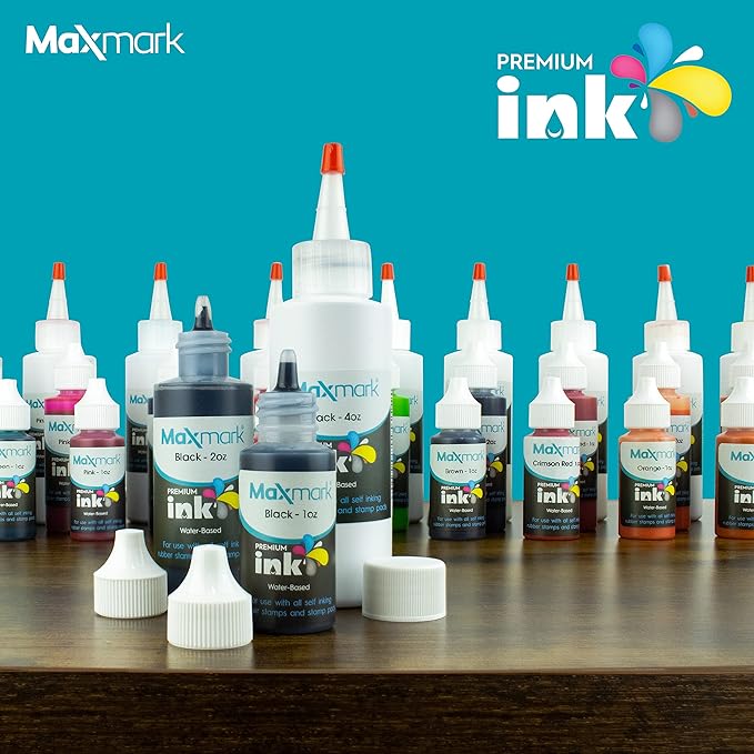 MaxMark Premium Refill Ink with Control Tip Bottle for Self-Inking Stamps, Black Color - 1 oz.
