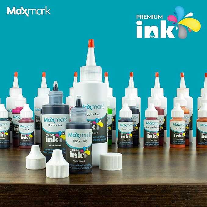 MaxMark Premium Refill Ink with Control Tip Bottle for Self-Inking Stamps, Magenta Purple Color - 1 oz.