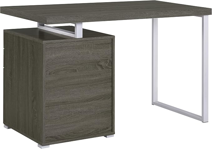 Coaster Home Furnishings Brennan Modern Contemporary Home Office 3-Drawer Writing Desk with Drawers Computer Desk Study Table File Cabinet Storage Silver Metal Frame Weathered Grey 800520
