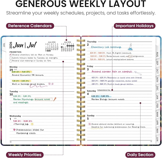 Taja Planner 2026-2027, Jul 2026-Jun 2027 Monthly & Weekly Calendar Planner | 8.5" x 11", Hardcover Academic Calendar, Teacher Student Agenda Book with Tabs, School Office Supplies, Radiant Pastures
