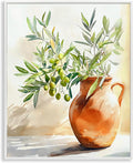 'Olive Branch in Terracotta Vase'| Framed Giclee Art | Stupell Industries | White, 16 x 20 Inches, Easy to Hang and Sturdy, Made in USA, by LSR Design Studio