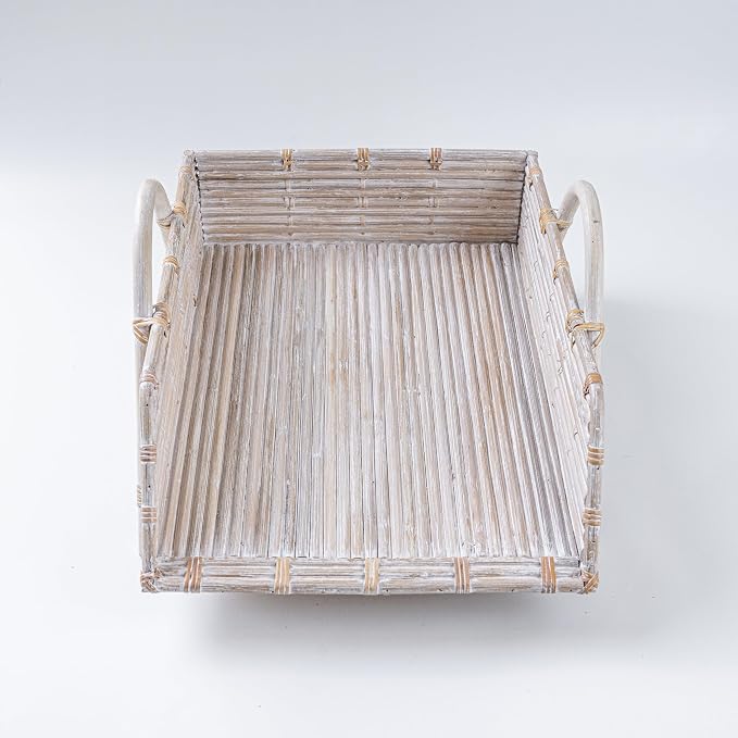 Rattan Inbox Tray for Desk, Made in Indonesia – 14x10.5x3.5 inch Handwoven Basket Organizer, Single Letter Tray with Sturdy Frame, Decorative Wicker Paper Holder (White Wash)