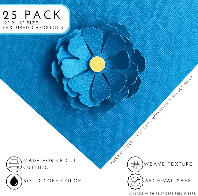 Honolulu Blue—12x12 Textured Cardstock | 80lb Textured Blue Scrapbook Paper | Premium Cardstock for Cricut Cutting | 25 Sheets