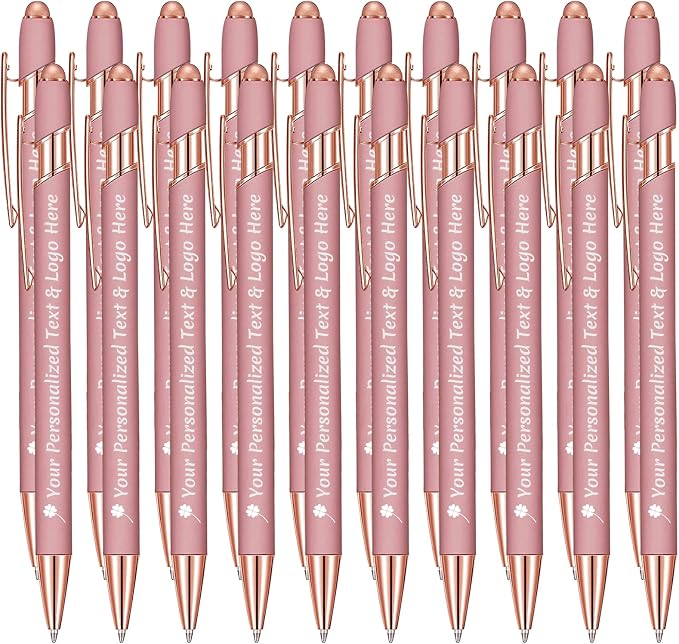 STREADVE Personalized Custom Pens 20 Engraved Writing Pen with Name Logo, Customized Promotional Items Stylus Pen Gifts for Women Realtor Nurse Wedding Business, Rose Gold