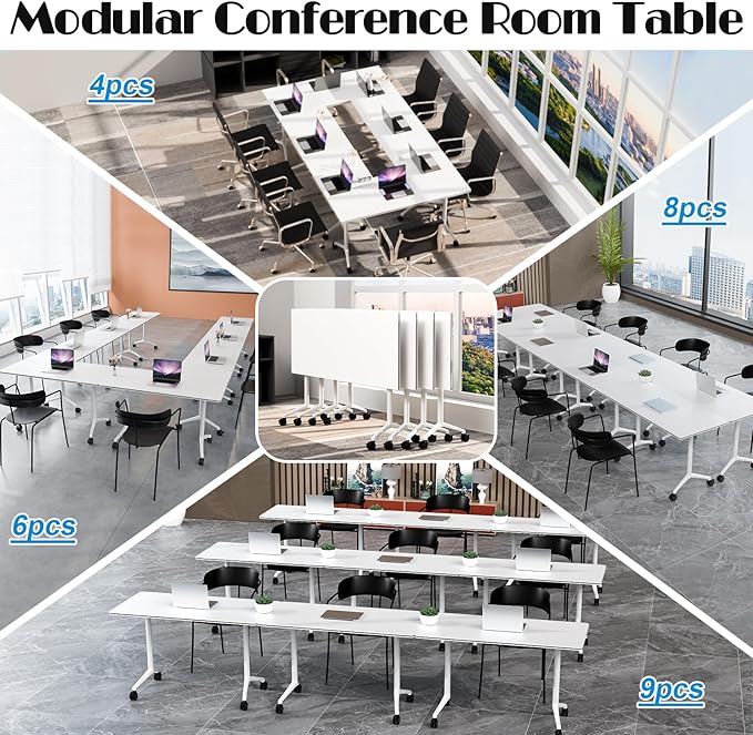 Conference Table Flip Top Mobile Conference Room Tables,Folding Conference Table with Wheels,Large Meeting Training Seminar Table Saving Space for Office Classroom (12, E, 61'')