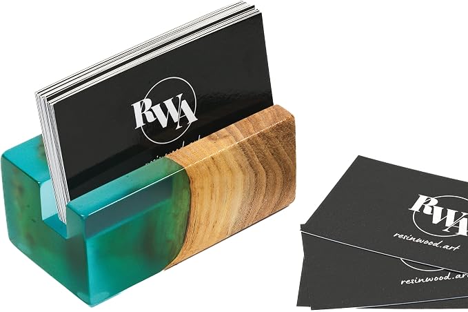 RWA Business Card Holder for Desk - ELEMENT aqua/dark | Handcrafted Epoxy & Wood, Durable Stylish Business Card Organizer, Premium Desk Accessory for Men & Women