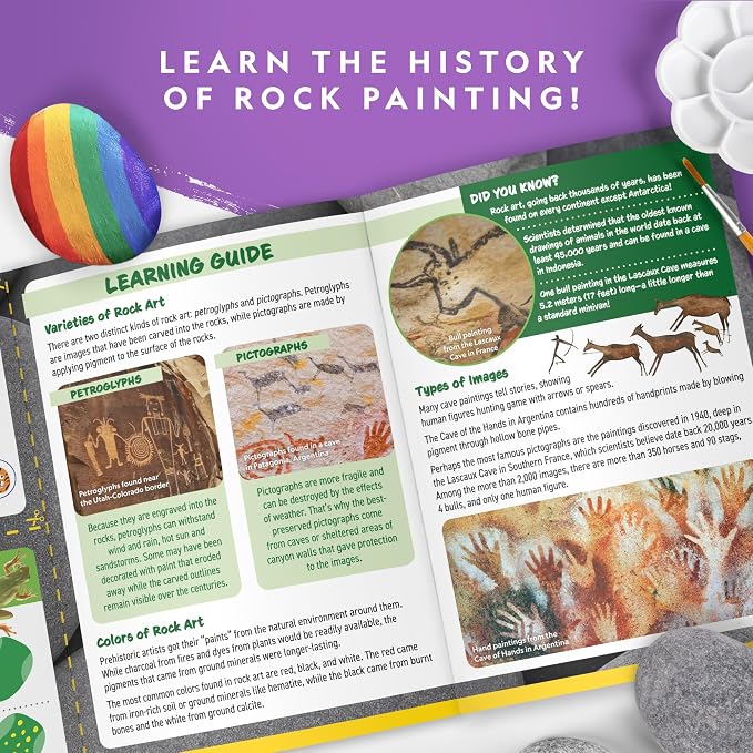 National Geographic Rock Painting Arts and Crafts Activity Kit for Kids | 15 River Rocks, 10 Paint Colors, Brushes and Art Supplies, Outdoor Craft Activity, Creative Play, Birthday Gift