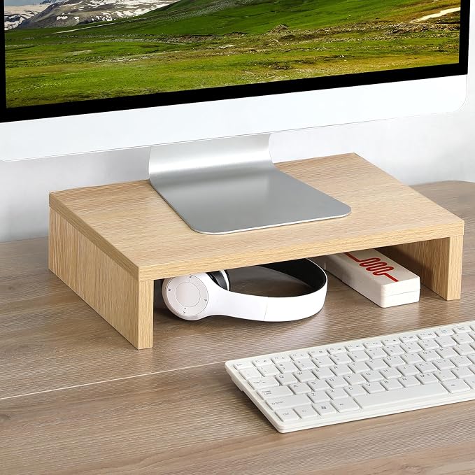 TEAMIX Wood Monitor Stand Riser for Desk - 14.2 inch, Small Laptop Stand | Natural Maple, Holds 80 lbs, Wooden Computer Stand with Storage, Ergonomic Design, Easy Assembly, For Home Office, Gaming