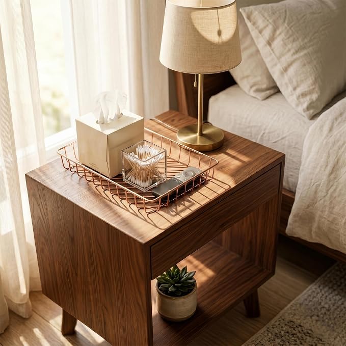 Elegant Wire Desk Tray Organizer - Multipurpose A4 Letter Size File Tray, Premium Metal Mesh Document & Magazine Holder, Storage Basket for Office, Vanity, & Bathroom, Rose Gold, 2 Pack