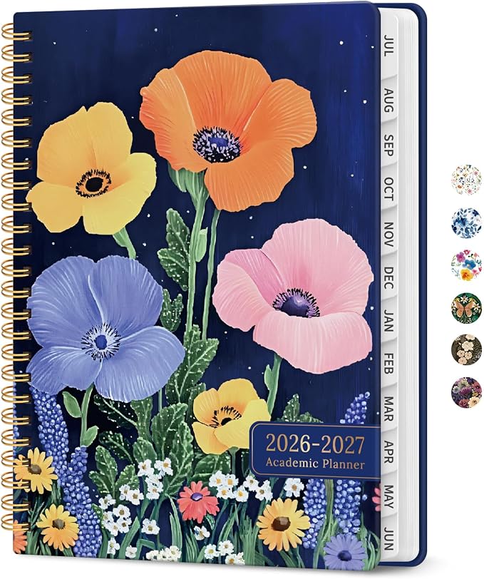 Taja Planner 2026-2027, Jul 2026-Jun 2027 Monthly & Weekly Calendar Planner | 6.3" x 8.5", Hardcover Academic Calendar, Teacher Student Agenda Book with Tabs, School Office Supplies, Lavish Bloom