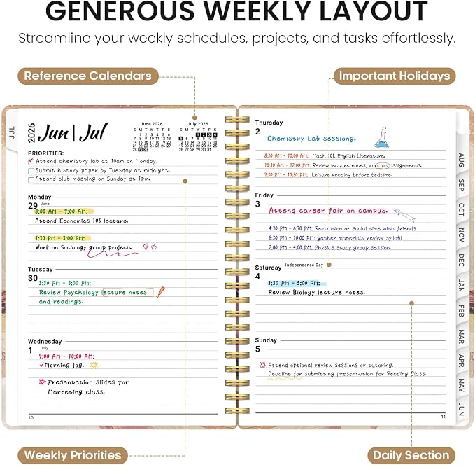 Taja Planner 2026-2027, Jul 2026-Jun 2027 Monthly & Weekly Calendar Planner | 8.5" x 11", Hardcover Academic Calendar, Teacher Student Agenda Book with Tabs, School Office Supplies, Landscape