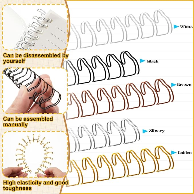 100 Pcs Metal Double Loop Binding Wires 9/16 Bulk Cinch Binding Wires Double Spiral Ring Coil 5 Colors Twin Spines Combs 23 Holes 2: 1 Pitch Cinch Coil Machine Wire