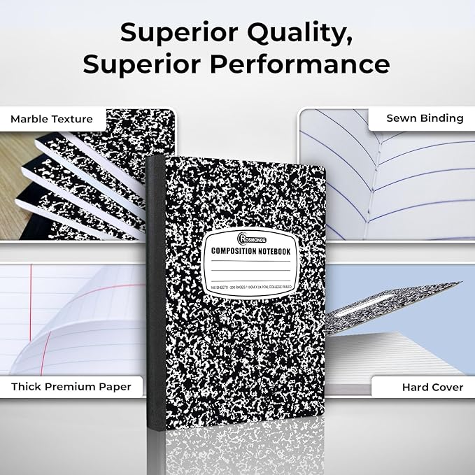 Rosmonde 2000 Pack (Pallet) Composition Notebooks Bulk, College Ruled, Full Pallet of Notebooks, 200 Pages (100 Sheets), 9-3/4 x 7-1/2, Bulk Notebooks for School, College & Office, 4-7 Days Transit