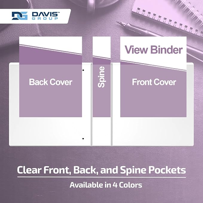Pack of 4 Premium View Binders, Ring Binders with Clear-View Cover and Interior Pockets, Pastel Color Options, 1 Inch, Assorted