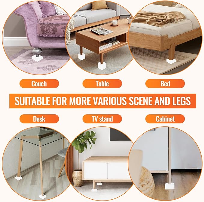 shouwuhho Furniture Risers, 4 Pack Bed Risers with Non-Slip Grip and Heavy Duty Support, 1 Inch 2 Inch 3 Inch 4 Inch Height Lift for Couch, Sofa, Table, Desk, Chair, Refrigerator - White, 1 Inch