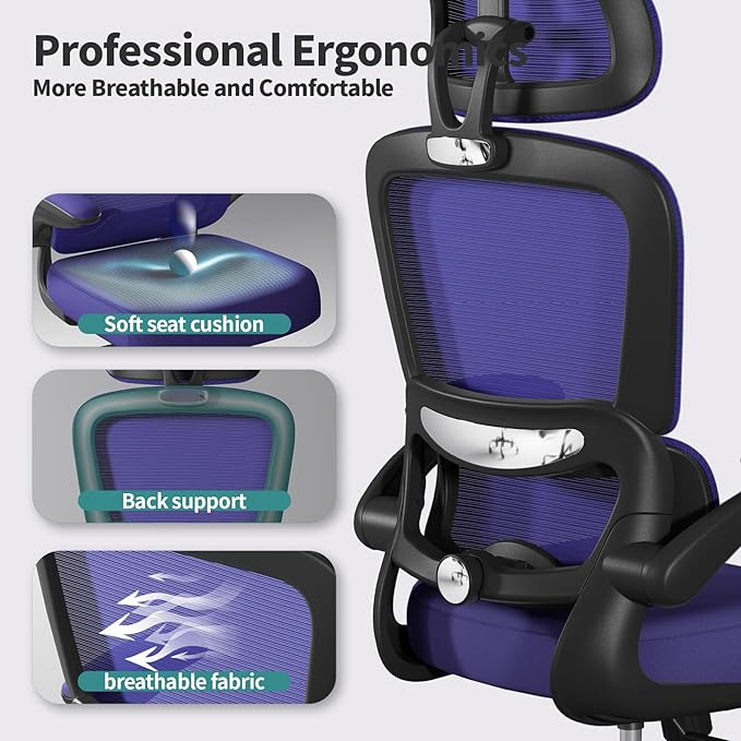 TRALT Office Chair Ergonomic Desk Chair - Gaming Chair with Lumbar Support | 330 LBS Home Office Desk Chairs with Headrest, Reading Chair with Flip-up Armrests, Comfortable Computer Chairs (1, Violet)