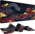 Japanese Great Wave Mouse Pad XL-Extended Gaming Desk Mat (31.5 x 15.7 in) | Black and Gold Ukiyo-e Art Mousepad with Anti-Slip Rubber Base, Waterproof Keyboard Mat for Office, Home & Esports