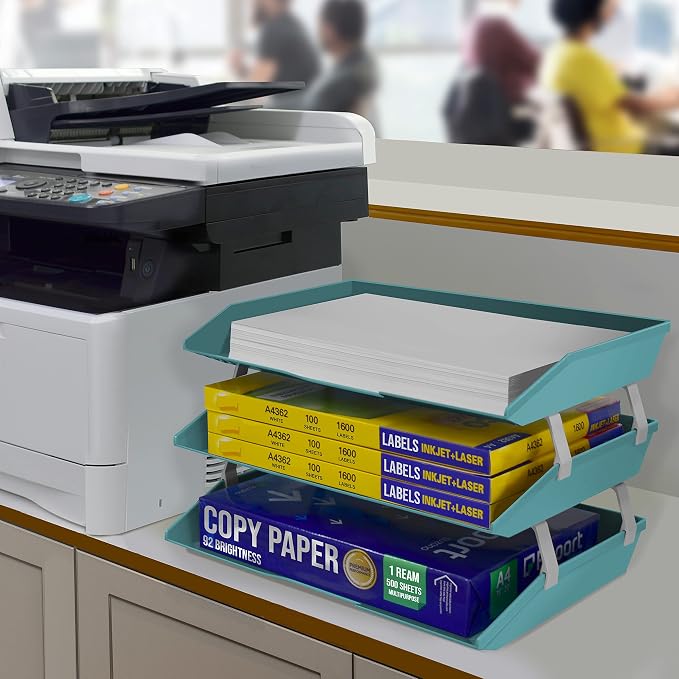 Acrimet Facility 3 Tier Letter Tray, Side Load, Letter Size/A4, Desktop File Organizer, Plastic (Solid Green Color)