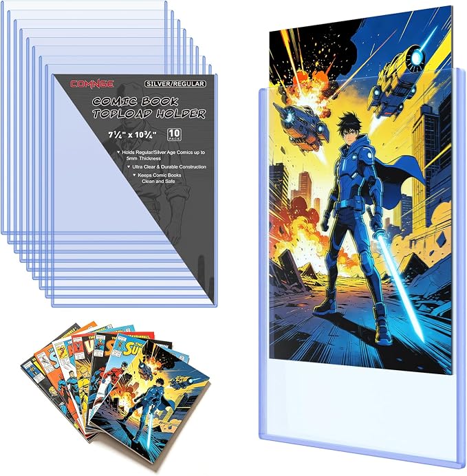 10ct Silver Age Comic Book Toploaders - Crystal Clear Rigid Protectors | Protect Silver Age Comics from Scratches, Dust and Moisture, Rigid Clear Holders Provide Safe Storage and Display Protection