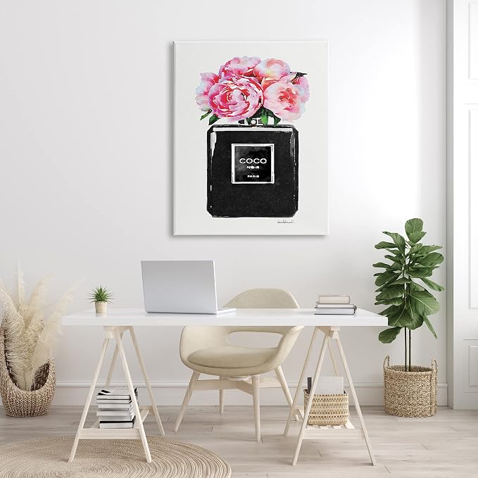 Stupell Industries 'Glam Perfume Bottle Flowers'| Canvas Art | Stupell Industries | 36 x 48 Inches, Easy to Hang and Sturdy, Made in USA, by Amanda Greenwood
