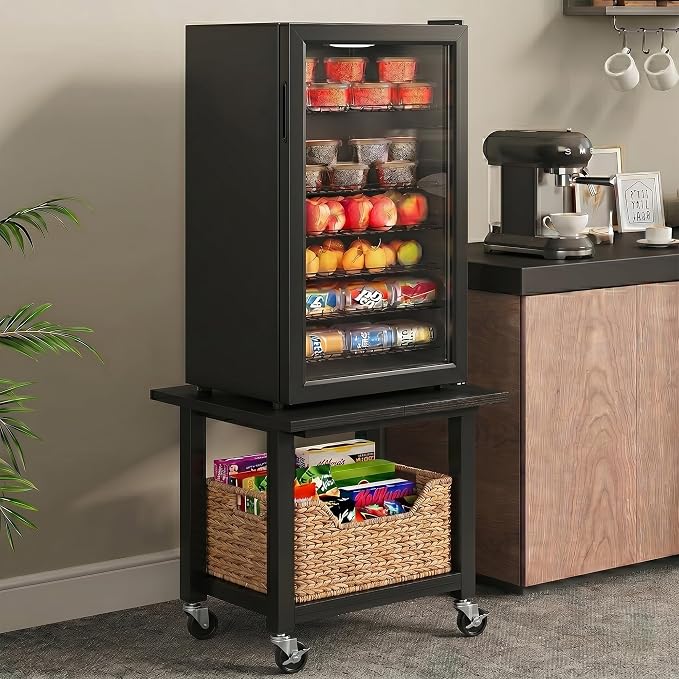 SunnyPoint 2-Tier Mobile Stand with Lockable Wheels — Printer Cart, Mini Fridge Stand, Portable Electronic Device & Projector Holder | Under Desk Storage Shelf for Home & Office, 18.9" x 15.75" (BLK)