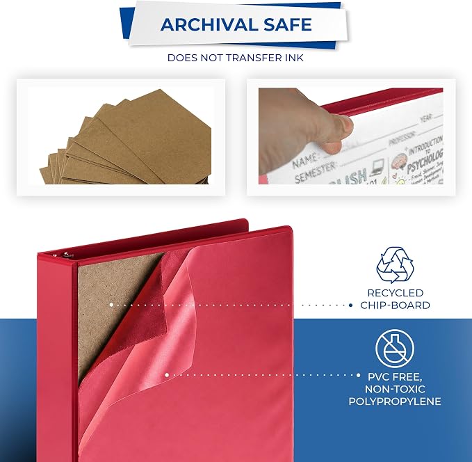 Samsill 1.5 Inch 3 Ring Binders, Economy Round Ring, Clear View Cover, 325 Sheet Capacity - for School, Home, Office - Red, 4 Pack