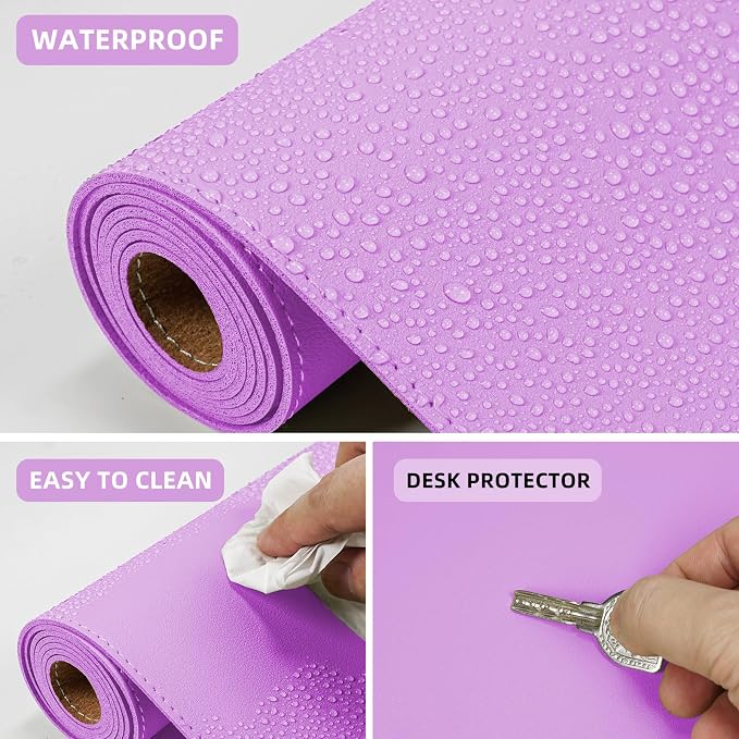 AFIING Cork Desk Mat 35.4" x 17", Dual-Sided Natural Cork & PU Leather Desk Pad, Non-Slip Waterproof Large Mouse Pad for Office, Home & Gaming (Purple)