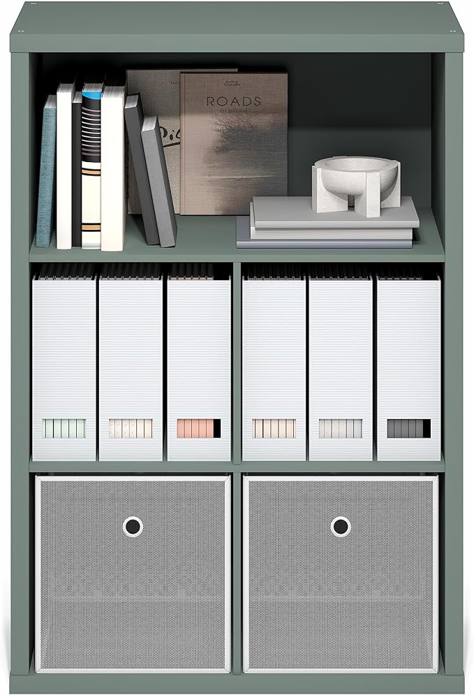 Furinno Cubicle Book Shelf, 5-Cube Bookshelf, Extra Thick Frame Cube Storage Organizer Bookcase with Closed Back, 15.3 x 29.9 x 43.3, for Living Room, Bedroom, Home Office, Sage Green