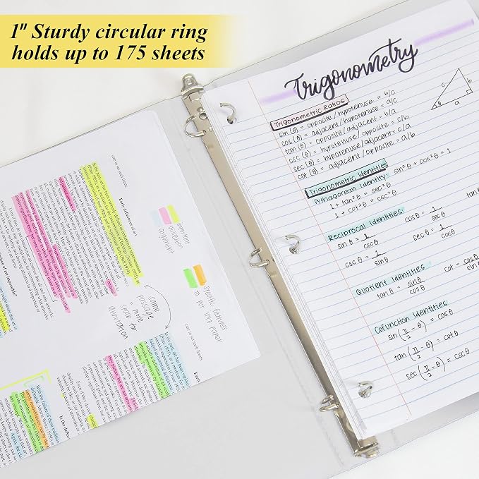 BAZIC Products 1" White 3-Ring Binder, Round Ring, 2 Pockets, 24-Case | round rings, 1 in White 3-ring binder, 2 inside pockets, holds up to 175 sheets, Durable poly cover