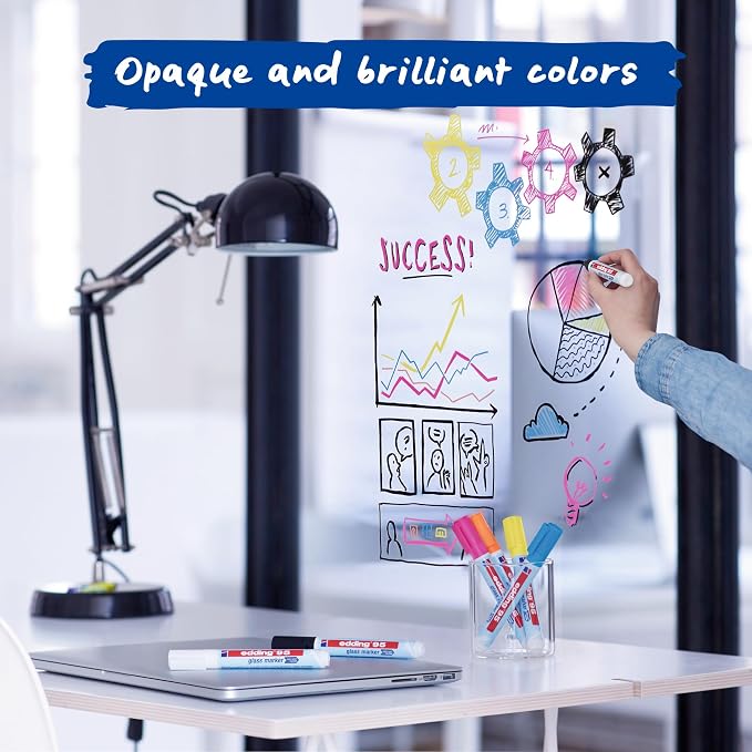 edding 95 Glass Marker - Multi-Colored - 6 Glass pens - Round Nib 1.5-3 mm - Washable Window Marker Pen - for Writing and Marking on Glass Surfaces, Windows, glassboards, whiteboards - Dry-wipeable